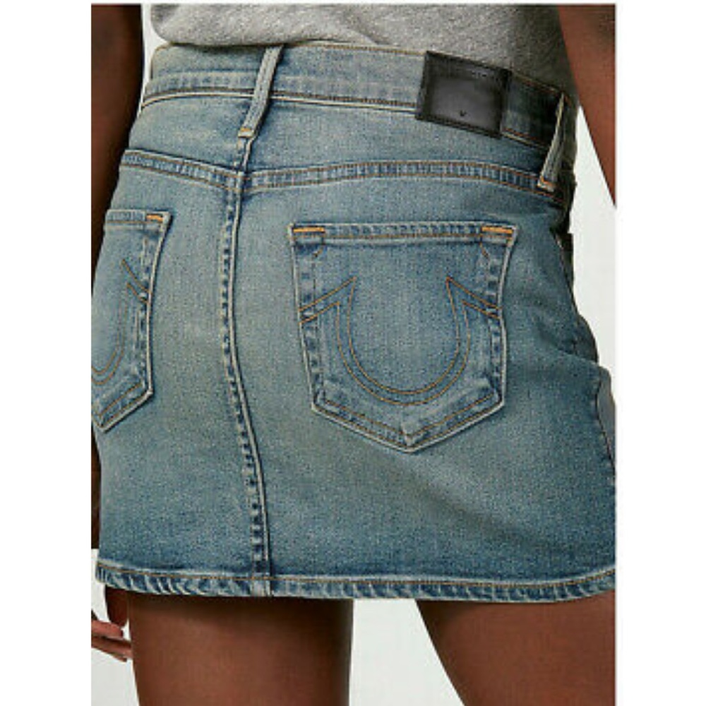 True Religion Women's Alexia Denim Mini Skirt in Eastern Canal Size 23